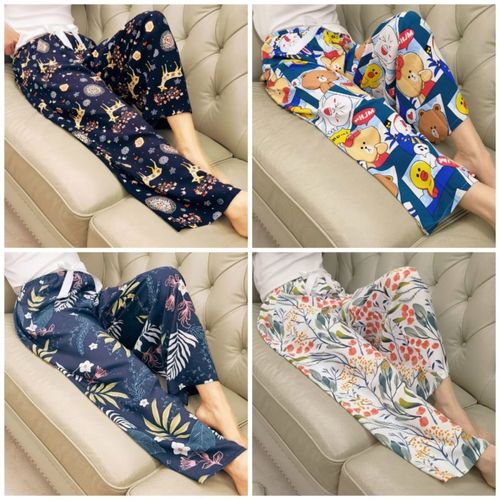 睡衣裤子女睡裤宽腿裤单件外穿宽松绵绸家居裤超薄春秋均码人造棉