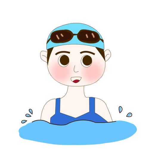 夏天在水中游泳的女生插画png