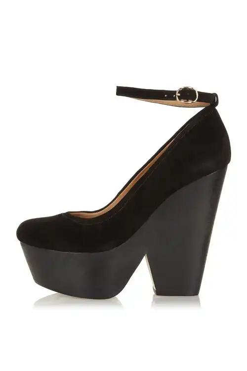 英国春装topshop英伦真皮粗跟防水台高跟鞋