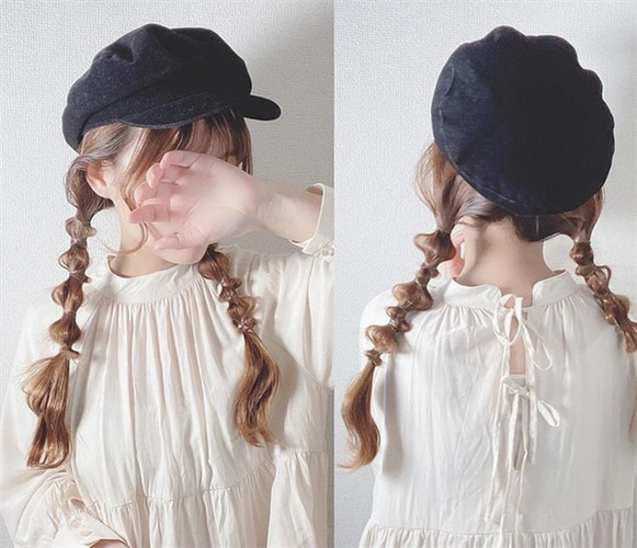 戴帽子发型6:俏皮泡泡辫