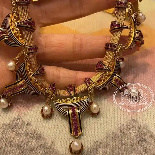 西洋古董珠宝法国宫廷野生珍珠大项项链颈饰