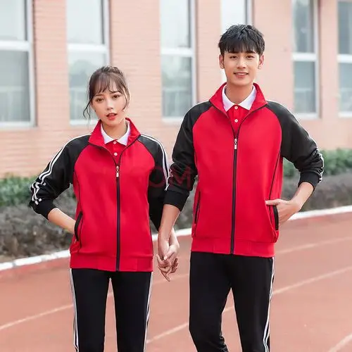 秋季中学生校服套装男女毕业运动会服装定制初中高中学院风班服 红色