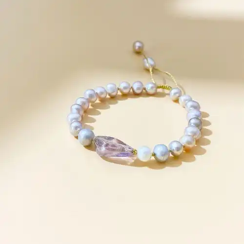 天然珍珠手链手工编织绳设计小众静简约风格天然紫水晶女转运招财