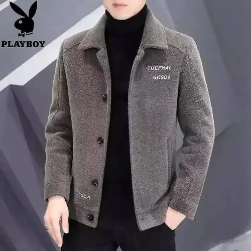 花花公子短款毛呢大衣男款2023新款秋冬季青年男装休闲夹克外套