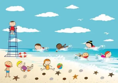 阳光沙滩椰子树简笔画卡通海滩阳光图片儿童画阳光海滩六一儿童网卡通