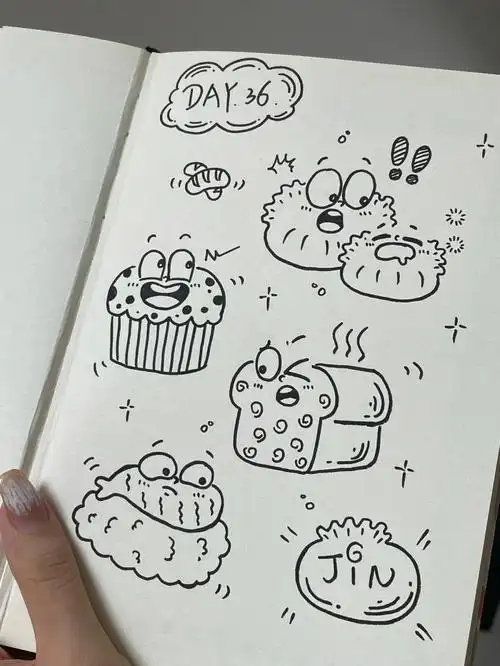 36100简笔画可爱的手帐食物小表情素材