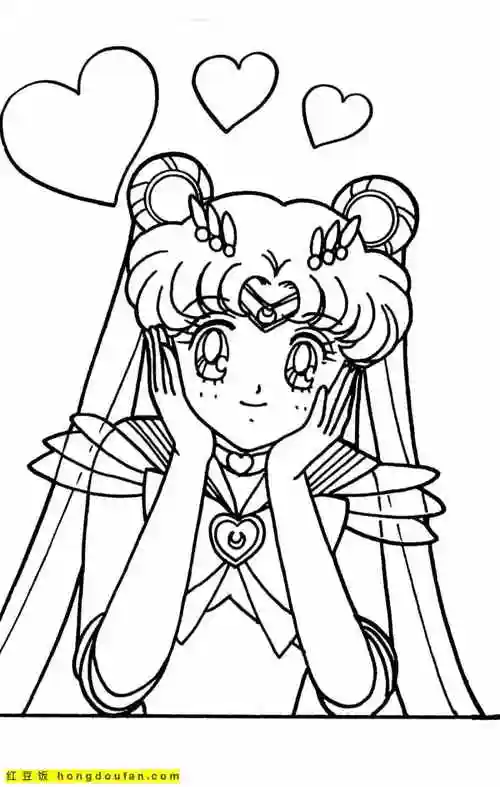 为正义而战的美少女战士月野兔卡通涂色图片-红豆饭小学生简笔画大全