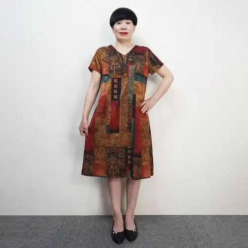 中老年妈妈夏装连衣裙宽松中长长裙洋气5060岁女装中老年女装
