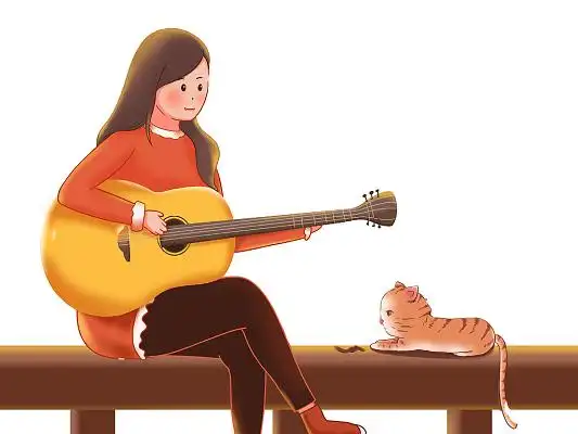 弹吉他女孩元素png素材手绘立夏夏天吃石榴青梅的女孩原创插画海报