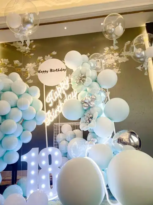 张家港蒂芙尼蓝清新气球包厢生日布置