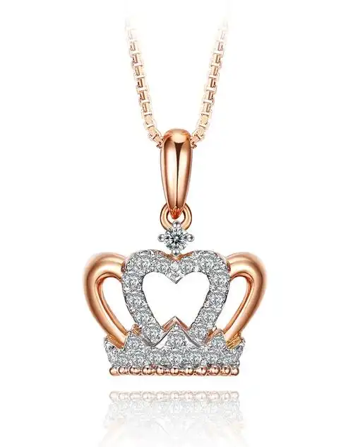 谢瑞麟18k金钻石皇冠吊坠女款玫瑰金项坠约11分