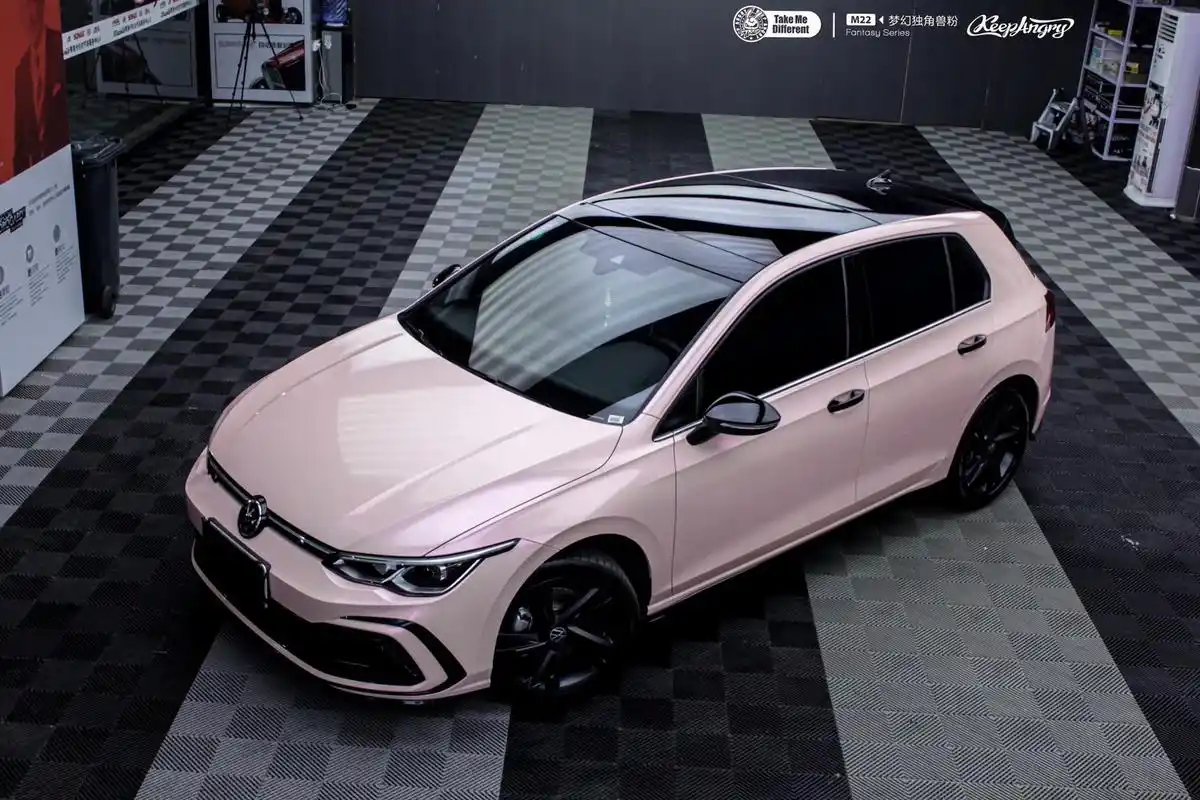 大众高尔夫tmd潮牌改色膜梦幻独角兽粉