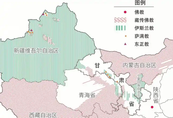 (中国国家地理制图) 佛教,藏传佛教,伊斯兰教等 多宗教也同样融合共存
