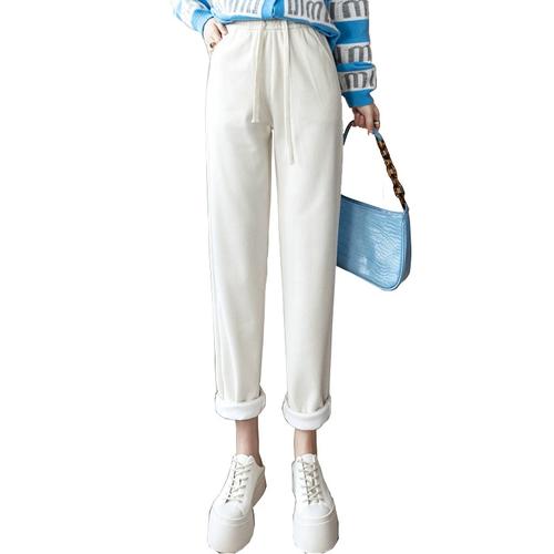 休闲裤子2023秋冬季女高腰萝卜裤小个子加厚烟管裤新品灯芯绒女裤