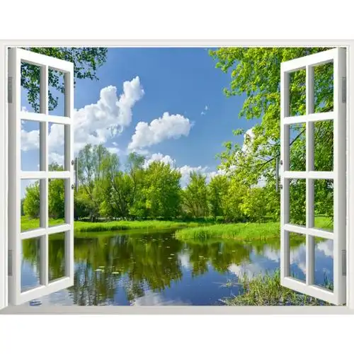 假窗户仿真风景画3d客厅仿真假窗户自粘创意风景卧室大海森林墙纸墙画