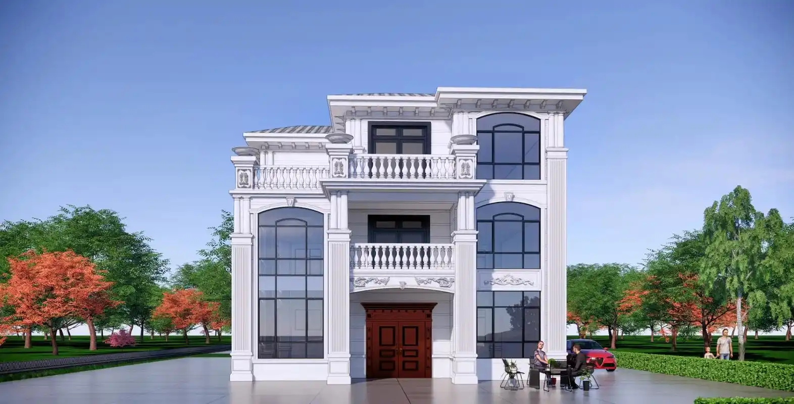 欧式风格别墅外观3d效果图.欧式风格三层自建房别墅外墙水包砂 - 抖音