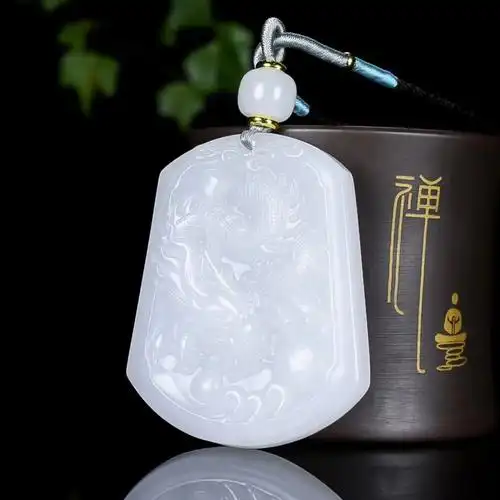 天然和田金丝玉吊坠白玉龙牌玉佩生肖龙项链男玉石挂件