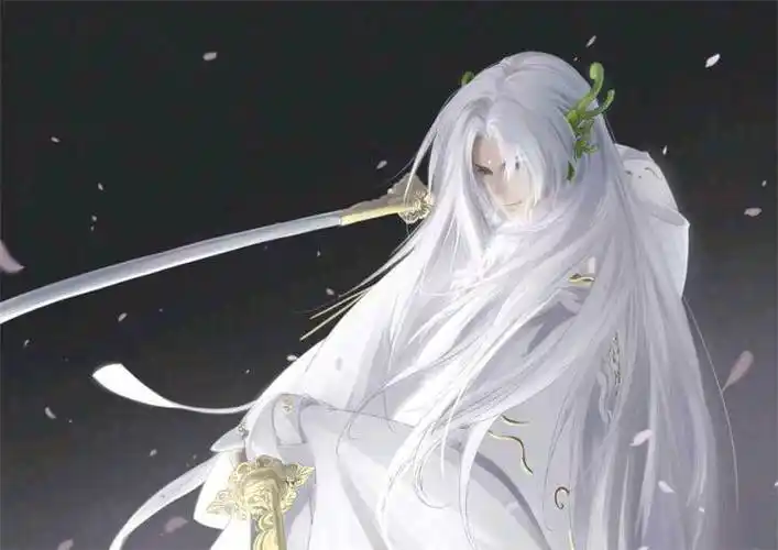 求一张图片做玄幻小说的封面,一个银发紫瞳的男人,手中拿着一柄长剑