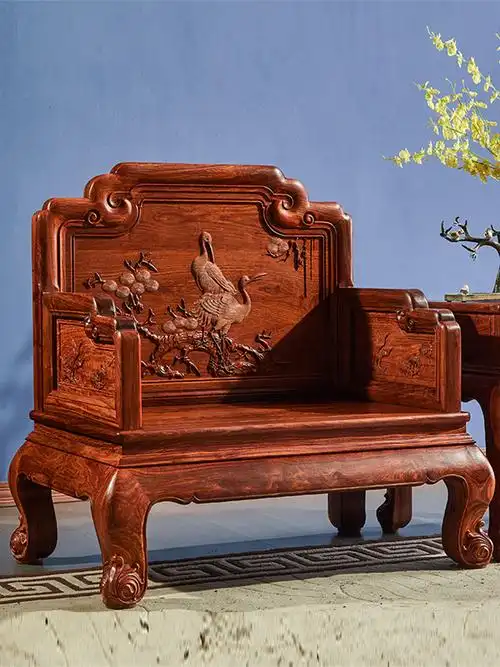 红木沙发刺猬紫檀花梨木家具实木新中式檀雕松鹤延年沙发椅客厅