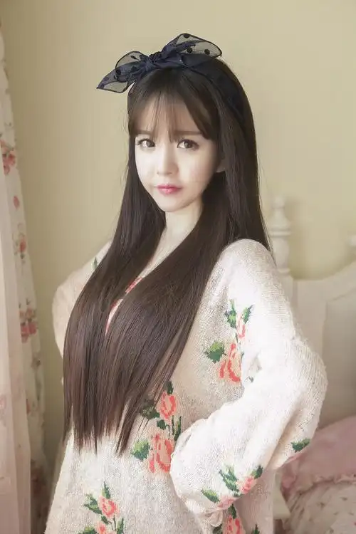 韩国修脸高温丝空气刘海长直发薄齐直刘海女全头套整顶假发