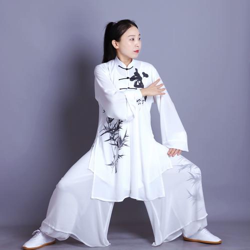 太极服彩绘竹子中长款男女太极拳比赛服演出服练功表演服飘逸新款