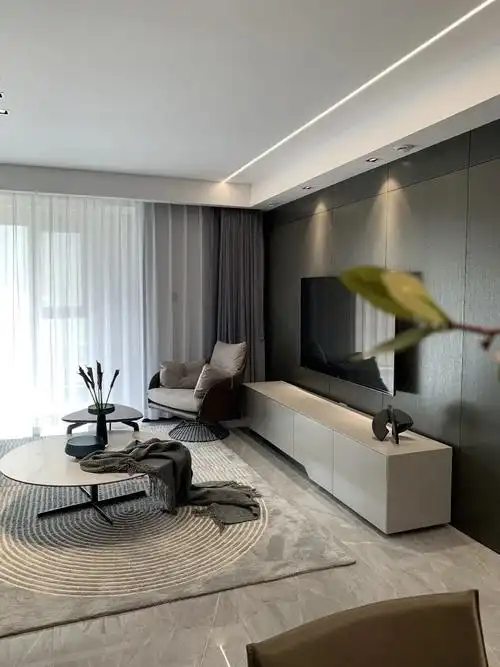 成都龙泉130平现代简约风设计,灰色与褐色的搭配是真有格调