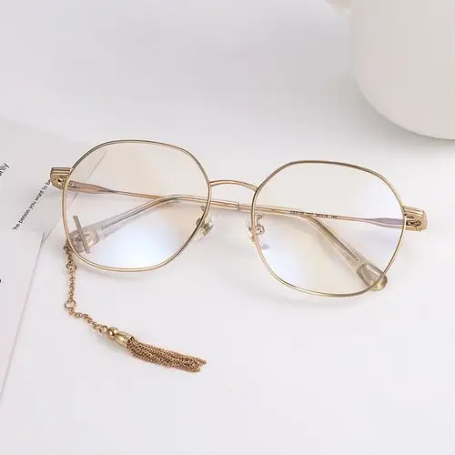 六边形眼镜女大框显脸小网红流苏韩版潮防蓝光辐射眼镜框可配近视