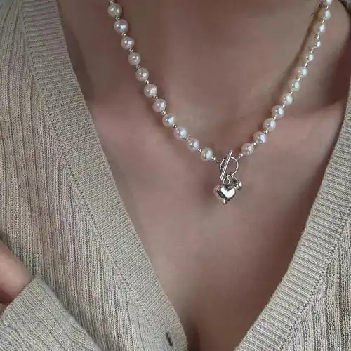 天然珍珠爱心项链女