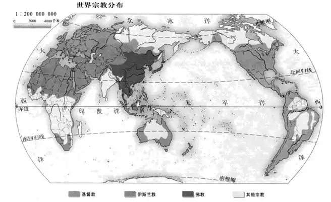 读"世界宗教分布图",完成下列问题.