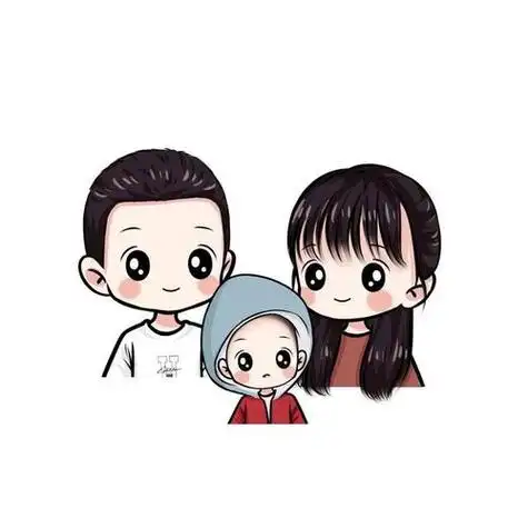 一家三口全家福唯美幸福卡通头像温馨让人向往