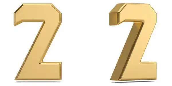 数字连精字体数字2从金实体字母分离在白色背景上. 三维插图.照片