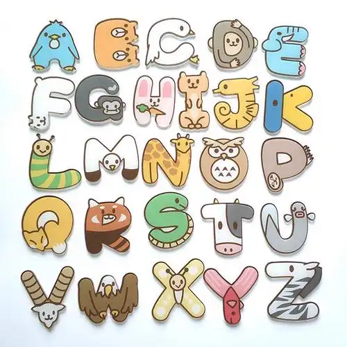 卡通勋章动物英文字母数字别针徽章一套装亚克力胸针袖扣可指定5个找