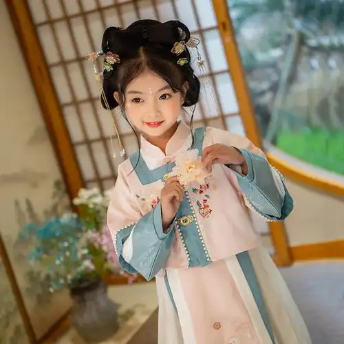 茗楠之家汉服女童春秋小女孩古风套装春装儿童汉服