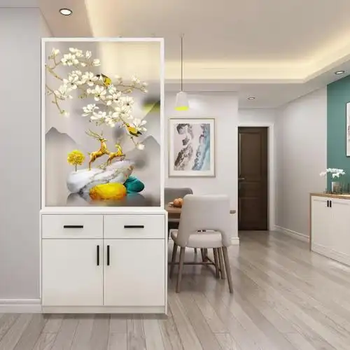 新卫生间遮挡艺术玻璃新款鞋柜入户门一体客厅玄关柜玻璃隔断屏风5965