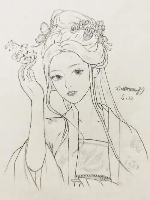 我最爱画仙气飘飘的美女子了头发比较难画想临摹的小伙伴注意线条,不