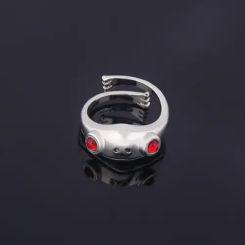 亚马逊 开口可调节青蛙王子戒指 仿银铜材质红玉髓指环女火影