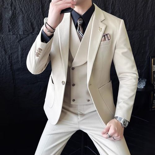 sudeebioy30岁男装搭配冬季套装三件套秋加厚毛呢西装男士韩版修身