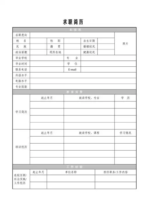 新员工入职登记表员工编号个人简历求职简历模