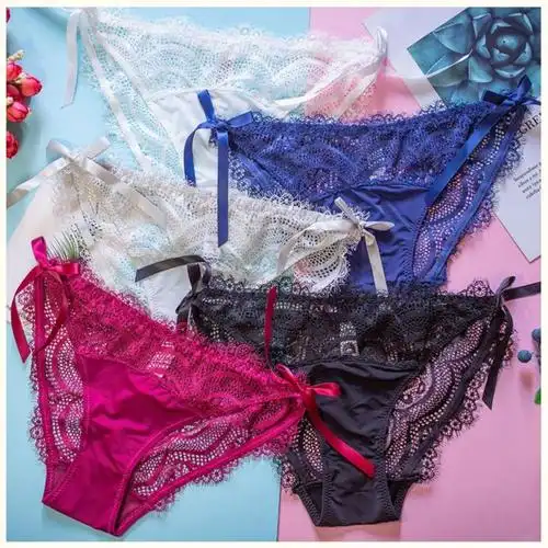 女士内裤性感低腰绑带透明蕾丝内裤纯棉裆三角裤网纱丁字裤女 黑色 m