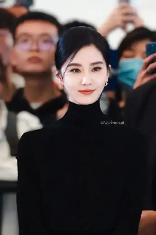 刘诗诗高调出席活动穿黑色高领针织衫扎着低发髻清新脱俗