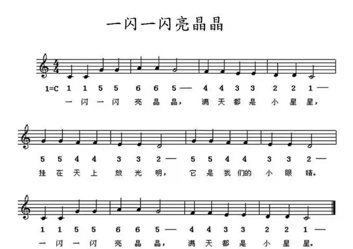 一闪一闪亮晶晶钢琴谱-一闪一闪亮晶晶钢琴谱 - 早旭阅读