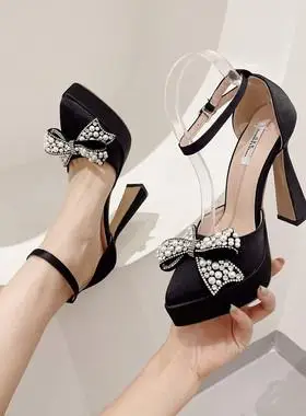 防水台粗跟凉鞋女13cm超高跟带单鞋