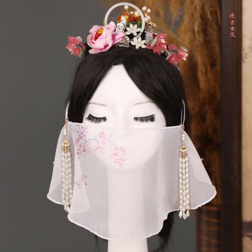红书依店面纱古风 古代面纱挽秀面帘挂耳遮脸古装风流苏百搭防嗮 易穿