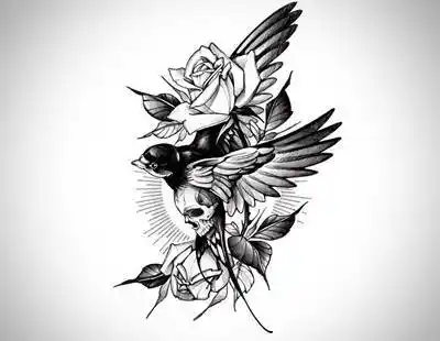 53张黑白燕子纹身手稿素材小图