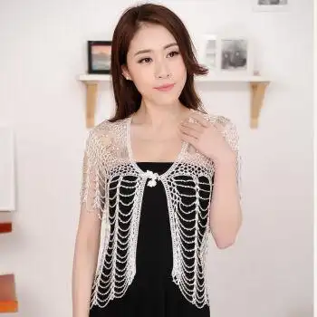 tjra夏天穿的外搭小开衫蕾丝雷丝女士纱衣手钩外套冰丝旗袍小披肩短薄