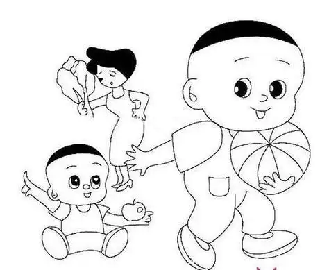 大头儿子一家三口吃饭简笔画