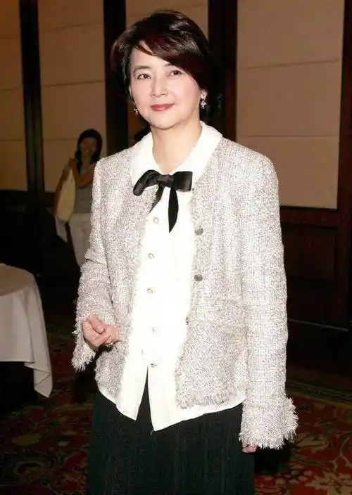 胡慧中胖胖的"贵妇脸",粉红色马甲下身穿小黑裙,一副