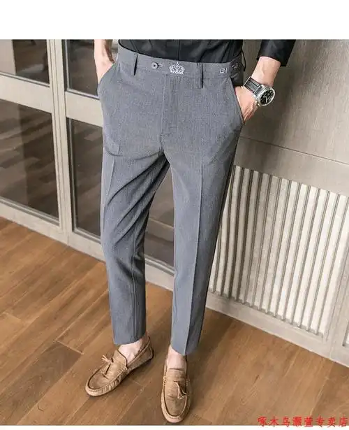啄木鸟夏款休闲西裤男士西服裤商务正装职业休闲小脚西装裤子男韩版