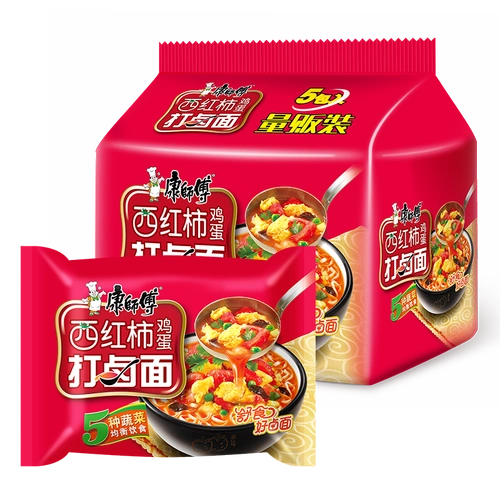 拍2件 康师傅方便面西红柿鸡蛋打卤面袋面泡面五连包休闲零食 25.