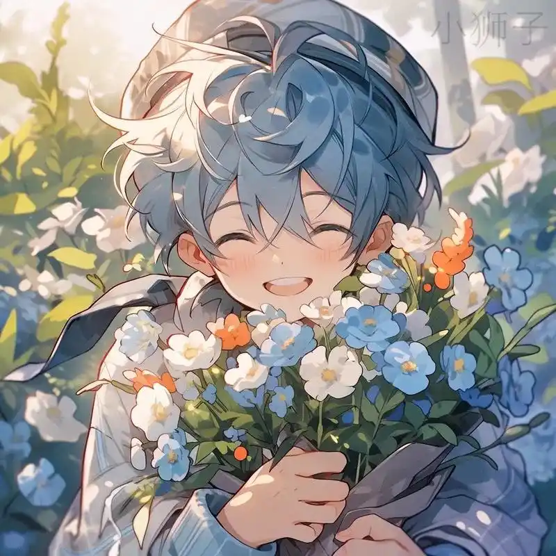 ai图片|捧花男孩|头像|背景图.男孩子拿鲜花也是很幸福快乐 - 抖音
